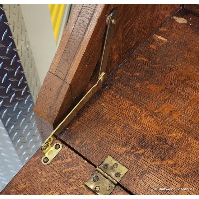 Antique Mission Arts & Crafts Craftsman Style Quartered Oak Slant Top Desk, 1910 For Sale - Image 12 of 14