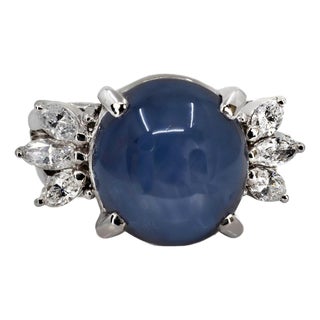 Late 20th Century Stunning Platinum Star Sapphire Ring, Size 7.75 For Sale