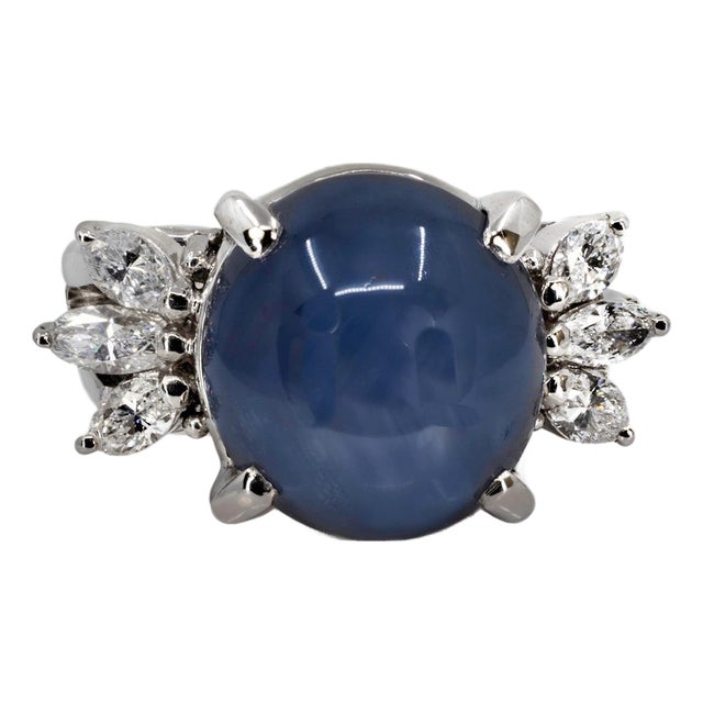 Late 20th Century Stunning Platinum Star Sapphire Ring, Size 7.75 For Sale