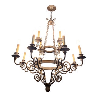 Spanish Style Wrought Iron Chandelier For Sale