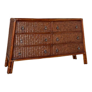 Late-20th Century British Colonial Style Six-Drawer Rattan Dresser For Sale