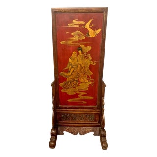 20th Century Double-Sided Wooden Screen and Painted Panel For Sale