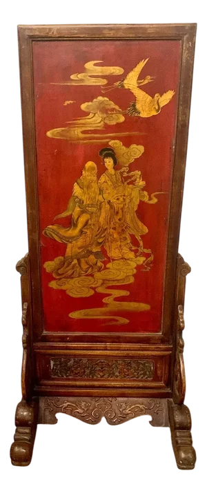 20th Century Double-Sided Wooden Screen and Painted Panel