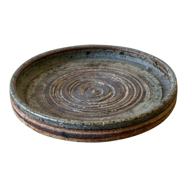 Danish Studio Pottery Bowl — Hand-Thrown Stoneware, Spiral Glaze Plate S1960s For Sale