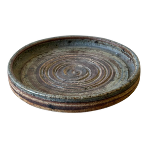 Danish Studio Pottery Bowl — Hand-Thrown Stoneware, Spiral Glaze Plate S1960s