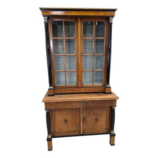 Antique Biedermeier Style Walnut Bookcase Vitrine For Sale