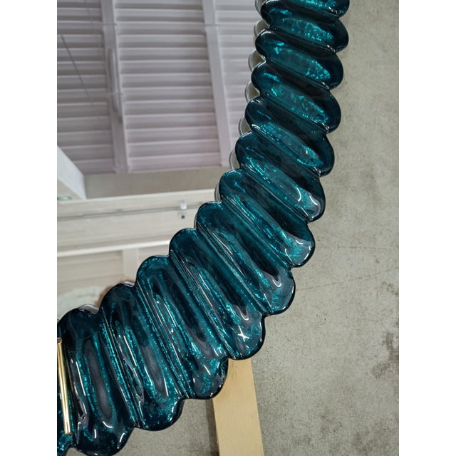Mid-Century Style Italian Oval Mirror in Murano Glass and Brass, 2000 For Sale - Image 4 of 11