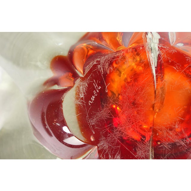 Transparent Handmade Clear & Orange Glass Ashtray For Sale - Image 8 of 11