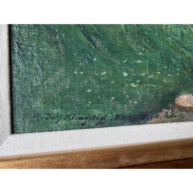Green Antique Original Oil Painting, Austrian, Rudolf Klingsbogl, Impressionism For Sale - Image 8 of 15