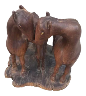 1940s Hand Carved Horses Folk Wood Carving