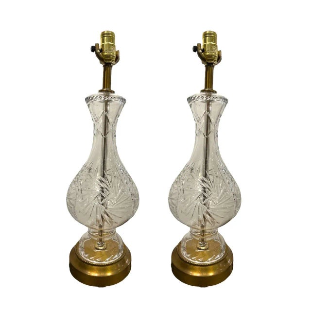 Glass 1940's French Crystal Table Lamps - a Pair For Sale - Image 7 of 7