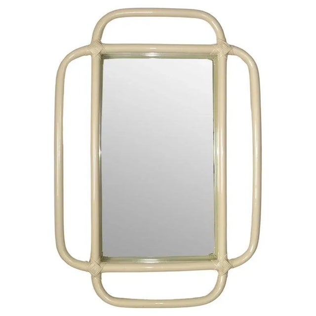 1960s Bohemian Bent Bamboo Rattan Beige Rectangle Wall Mirror Hollywood Regency For Sale - Image 12 of 12