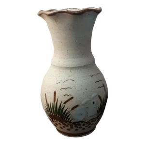 1980s Tonala Mexican Folk Art Pottery Fluted Vase