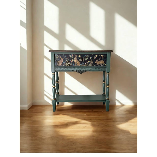 Hand-Painted Woodland Console Table With Rabbit & Forest Motif — One-of-a-Kind Art Furniture Entryway Accent For Sale - Image 15 of 15