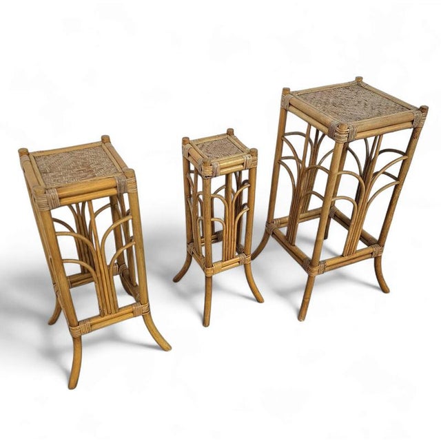 Nesting set bamboo plant stands 1970s 100 x 40 x 40
