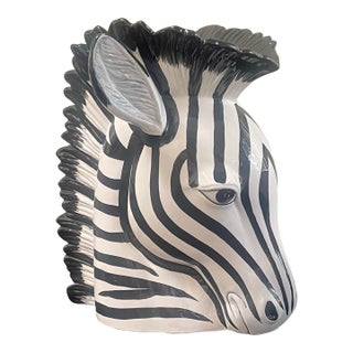 Vintage Zebra Head Ceramic Large Planter Vase, 1970s For Sale