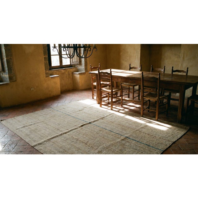Cream 1940s White Cream Minimalist Antique Kilim n.w. Persian Rug 7'7" X 9'9" Flatweave Wool Carpet For Sale - Image 8 of 8