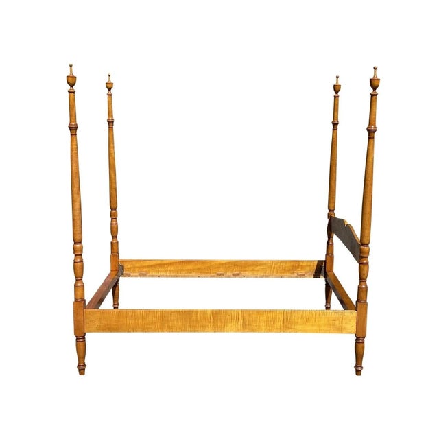 Vintage Federal Style Tiger Maple Full Size Four Poster Bed For Sale - Image 9 of 11