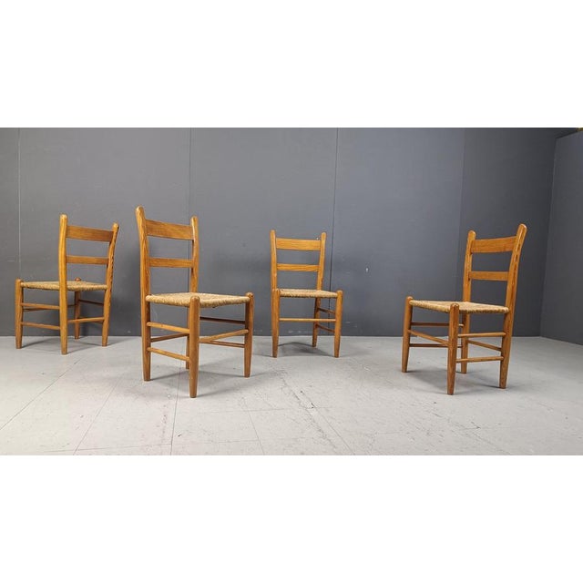 Brown Mid-Century Oak and Wicker Dining Chairs, 1970s, Set of 4 For Sale - Image 8 of 13