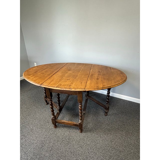 Antique English Oak Drop Leaf Gate Leg Table With Barley Twist For Sale - Image 11 of 12