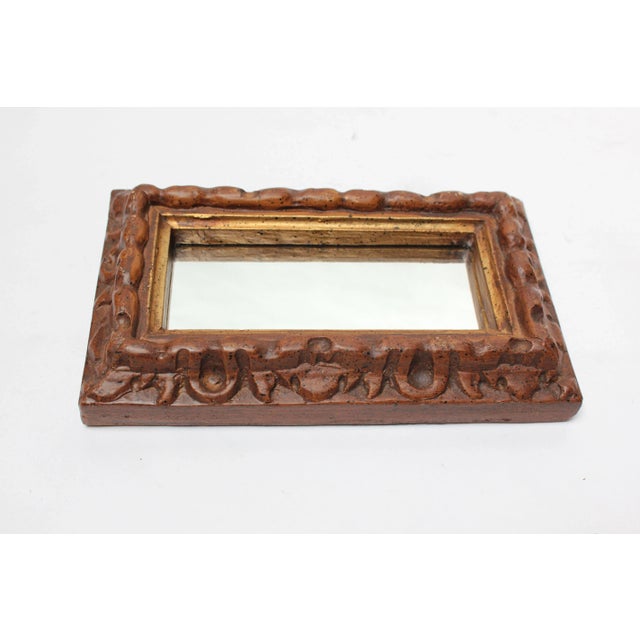 1970s Small Faux-Wood Resin Accent Wall Mirror For Sale - Image 5 of 13