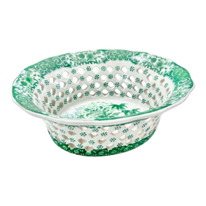 Vintage Green Chinoiserie Reticulated Porcelain Centerpiece Bowl / Pierced Decorative Bowl