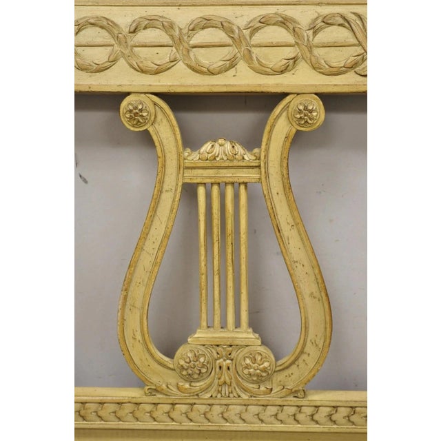 Neoclassical Vintage Italian Neoclassical Carved Lyre Harp Wooden King Size Bed Headboard For Sale - Image 3 of 10