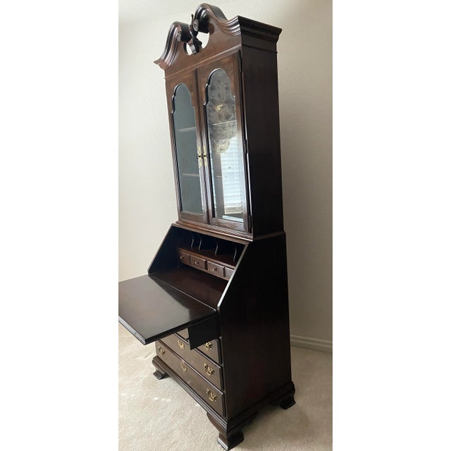 Late 20th Century Ethan Allen Georgian Court Cherry Vintage Drop Front Secretary Desk With Curio/Bookcase Top For Sale - Image 10 of 12