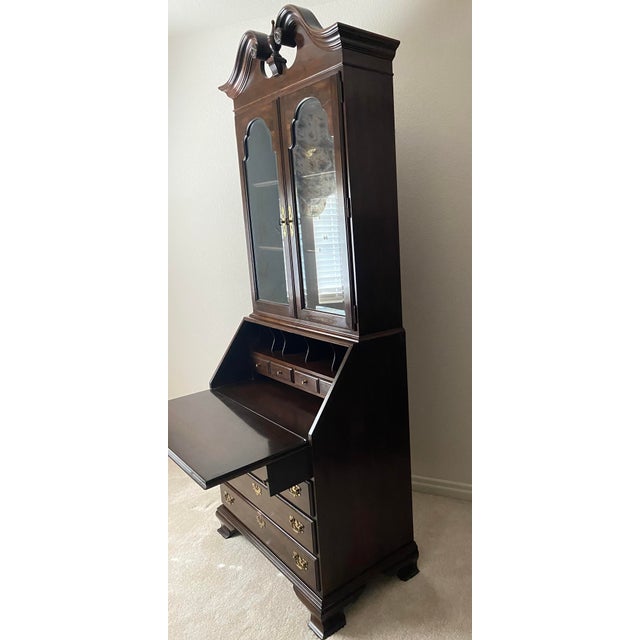 Late 20th Century Exquisite Ethan Allen Georgian Court Cherry Drop Front Secretary Desk With Curio/Bookcase Top For Sale - Image 10 of 12