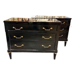 Pair of Black Lacquered Louis XVI Bedside Tables For Sale