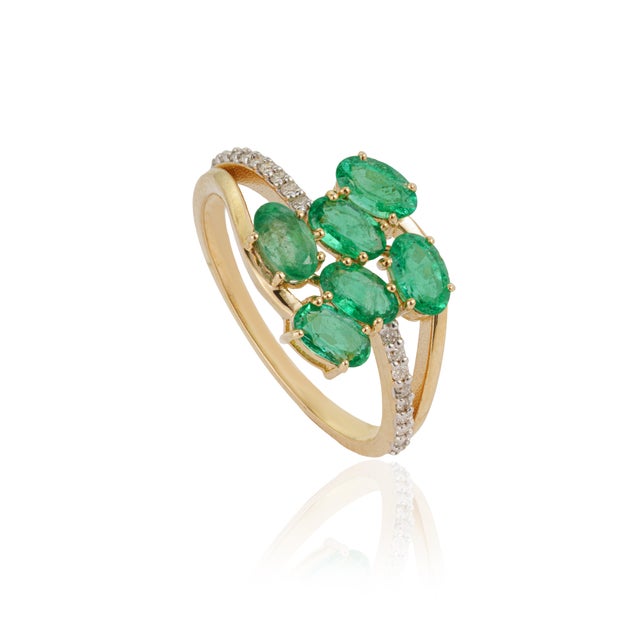 VR Jewels 14k Gold Certified Natural Zambian Emerald Diamond Cluster Ring Size 6.5 For Sale - Image 4 of 18
