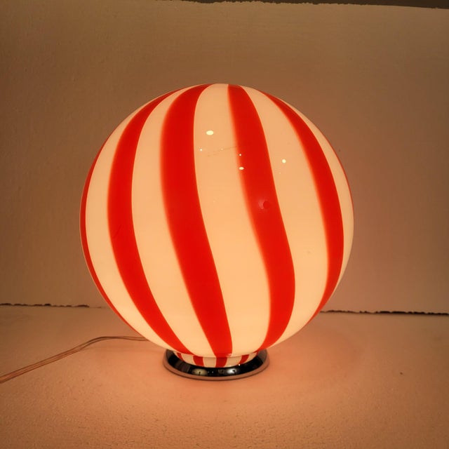 Red Table Lamp with Blown Glass Globe, 1980s For Sale - Image 8 of 18