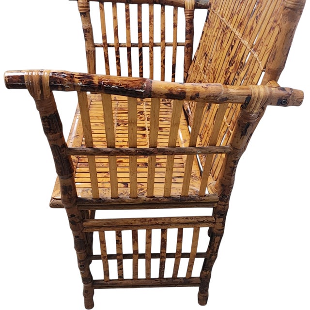 Late 20th Century Vintage Natural Tortoise Bamboo Lounge Armchair | Coastal Boho Chinoiserie Accent Chair For Sale - Image 5 of 8