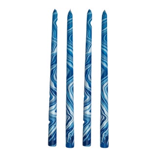 Sky Blues 14" Marbleized Taper Candles, Set of 4