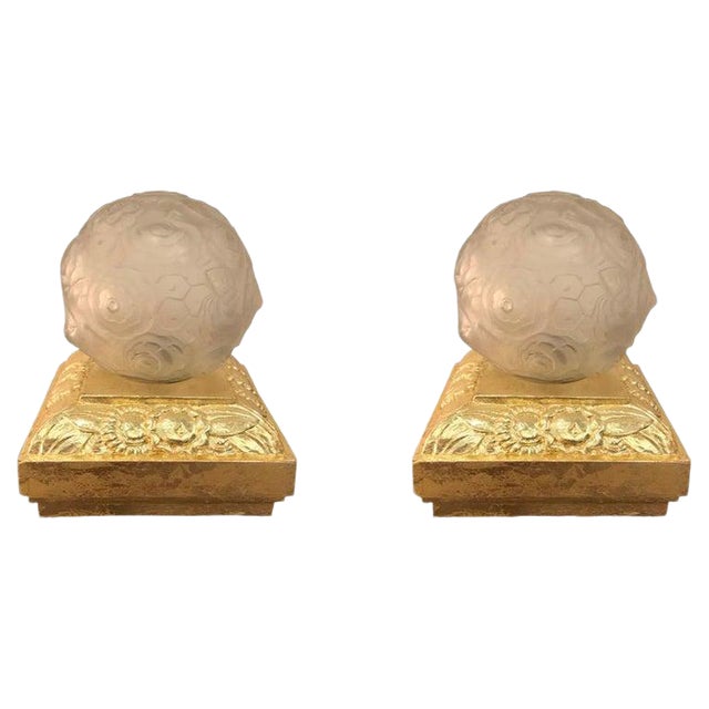 French Art Deco Floral Table Lamps Signed by Sabino - a Pair For Sale