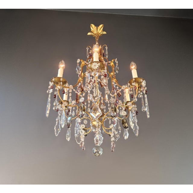 1940s Crystal Chandelier Purple and Bohemian Czech Crystals Floral European Design For Sale - Image 6 of 12
