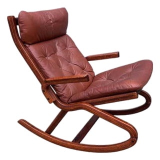 Mid 20th Century Norway Teak and Leather Rocking Chair For Sale