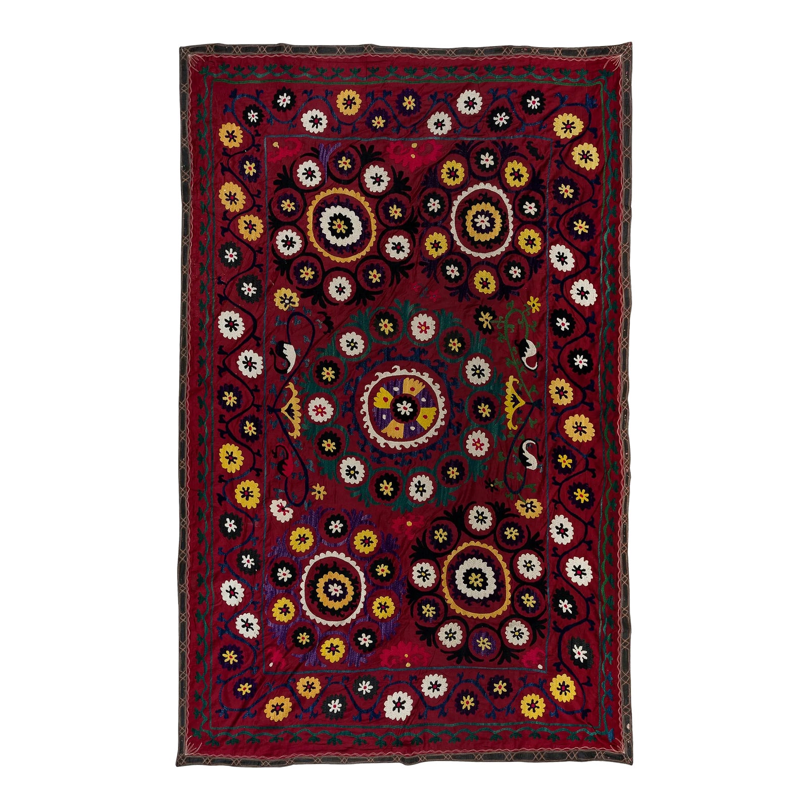 Vintage Silk Hand Embroidery Central Asian Suzani Wall Hanging in ...