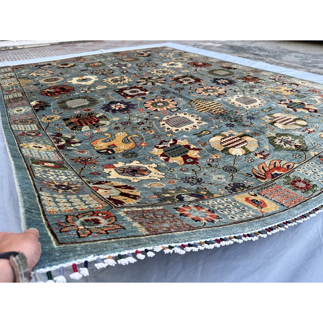 Hand-Knotted Afghan Suzani Chobi Wool Area Rug - 8'11" X 11'11" For Sale - Image 4 of 13