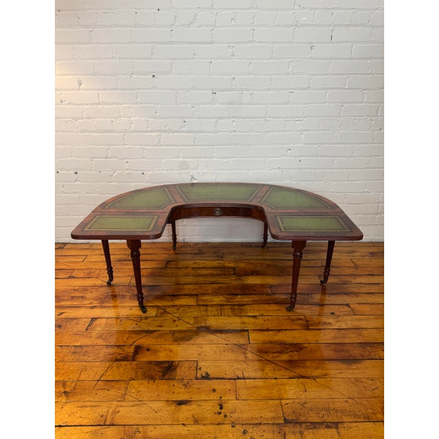 Vintage Weiman-Style Mahogany and Tooled Leather Demilume Coffee Table W/ Extendable Leaves For Sale - Image 6 of 8