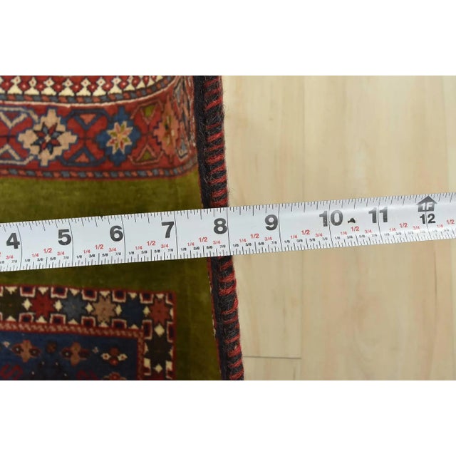 Yalameh Rug 4'10'' X 6'8'' Green Wool Vintage Tribal Hand-Knotted Carpet For Sale - Image 11 of 13