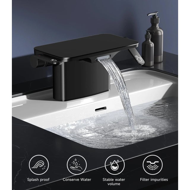 4-Inch Double-Handle Glass Shelf Waterfall Bathroom Sink Faucet For Sale - Image 4 of 5