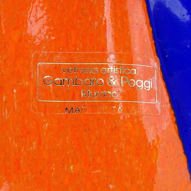 Late 20th Century Gambaro Poggi Murano Vintage Bright Orange Blue Yellow Italian Art Glass Horse Head Figurine Sculpture For Sale - Image 5 of 6
