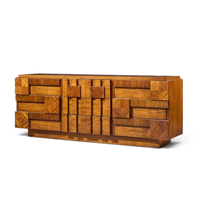 Mid-Century Modern Lane Staccato Brutalist Mid Century Walnut Lowboy Dresser For Sale - Image 3 of 8