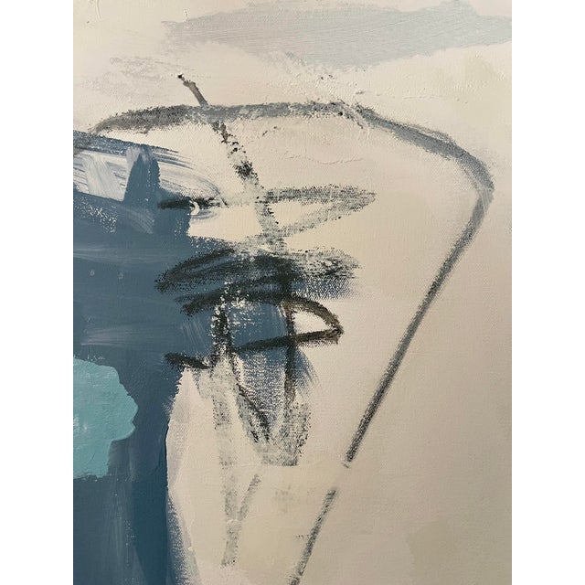 This is a large 4' x 4' modern abstract painting on stretched canvas. The medium used is acrylic paint, and technique used...