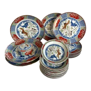 Japanese Imari Asian Crane Dinnerware and Serving Set - 19 Pieces