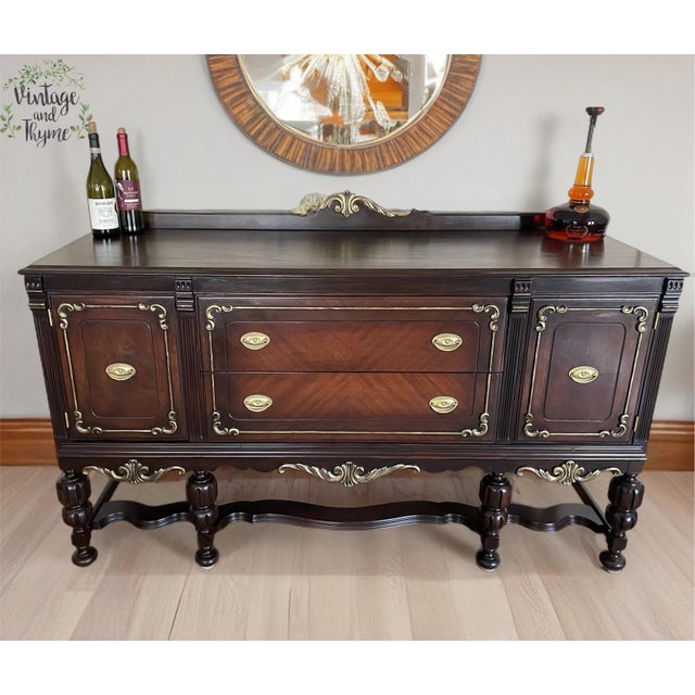 Hooker 1930s Vintage Jacobean Walnut Buffet Entryway Console For Sale - Image 4 of 11