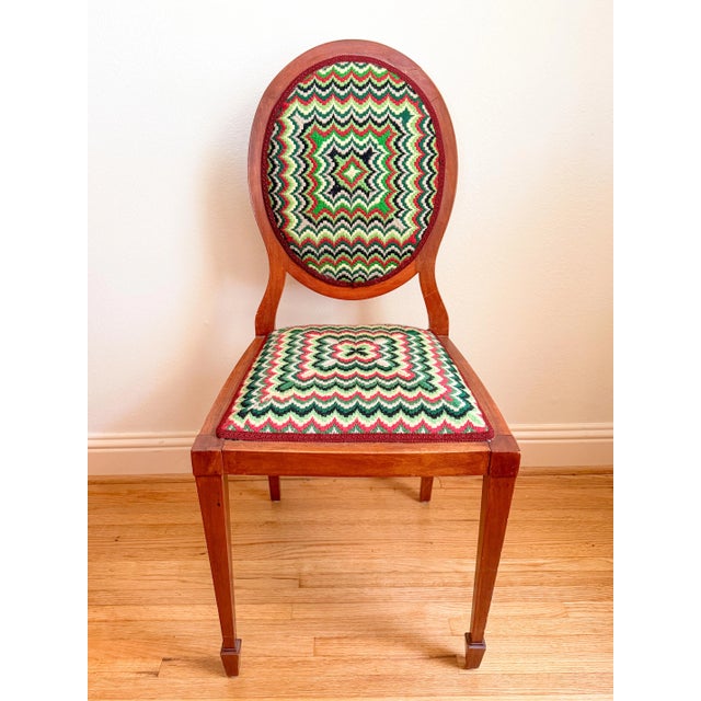 1900 - 1909 Antique Needlepoint Sheraton Style Federal Oval Back Chair, c.1900 For Sale - Image 5 of 17