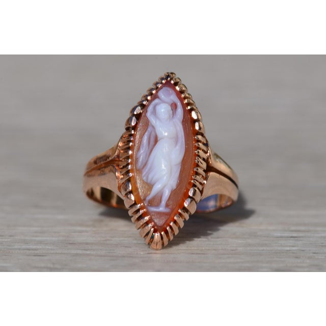 Gold Antique Victorian 14K Rose Gold Navette Shaped Cameo Ring For Sale - Image 8 of 10