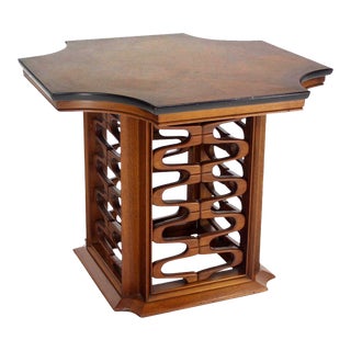 Occasional Side Table Finely Carved Solid Walnut Base Figural Top Mid Century For Sale